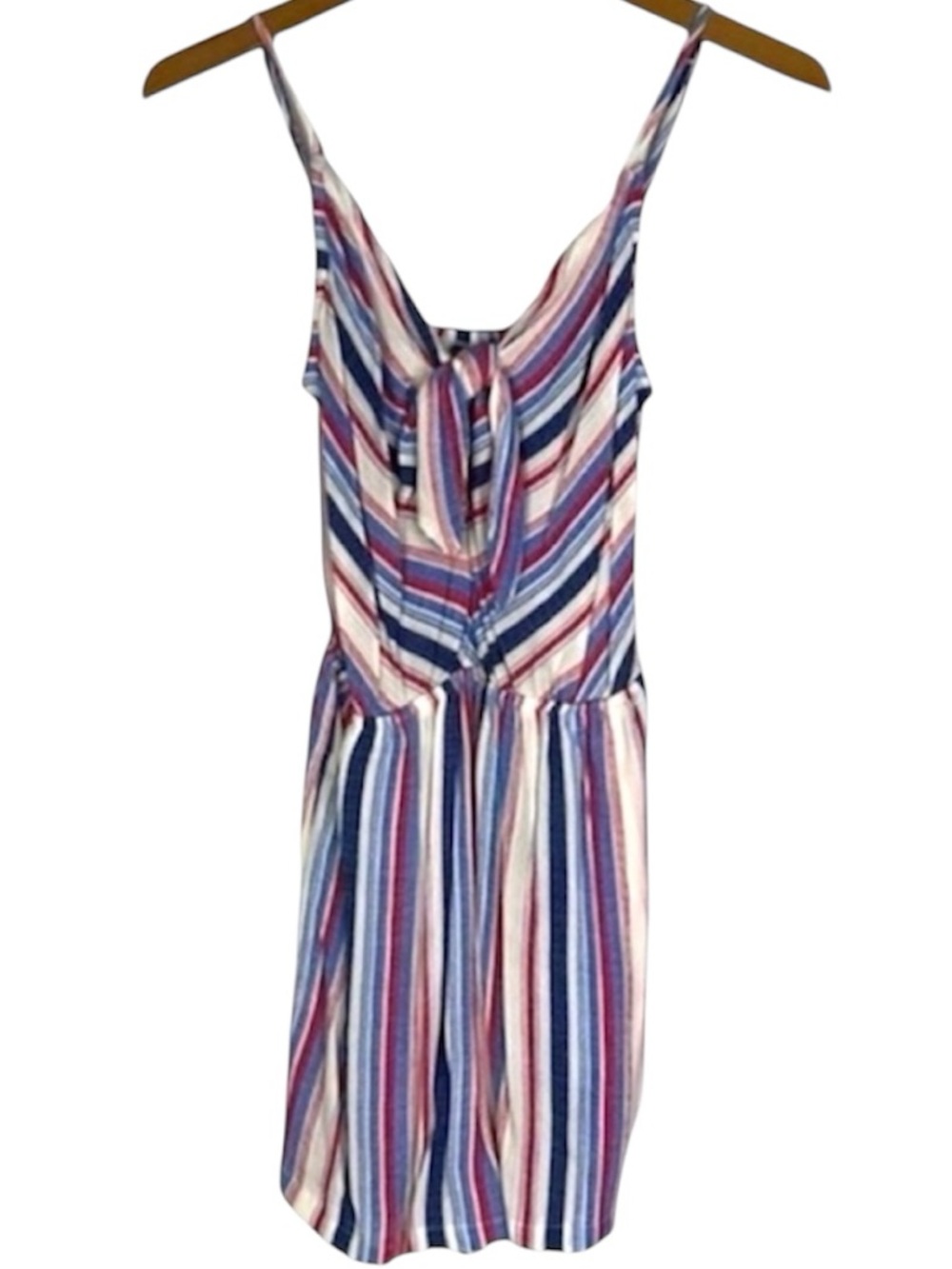 NWT Mimi Chica Striped Tie Front Romper XS Red White Blue Summer Romper